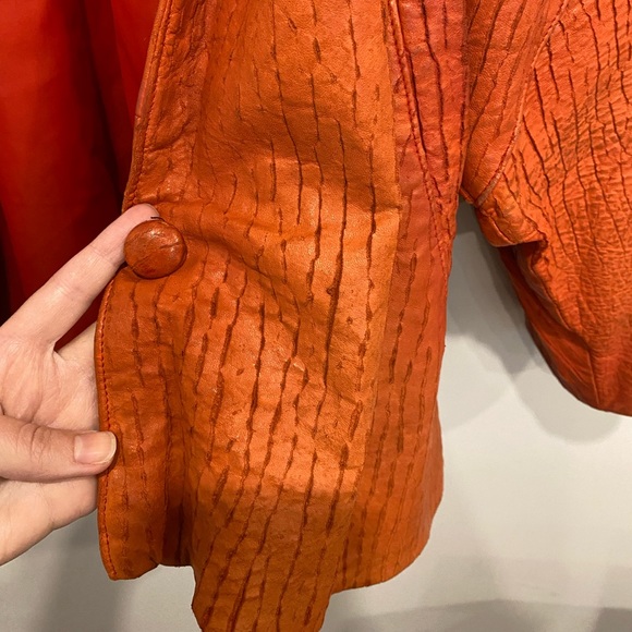 *Rare* VTG 80s Leather Jacket Dolman Sleeve by Gossip in Orange-Red - Picture 3 of 10